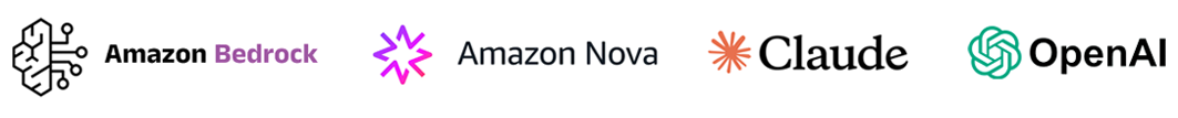 ai platform logos: amazon bedrock, nova, chalude and OpenAI