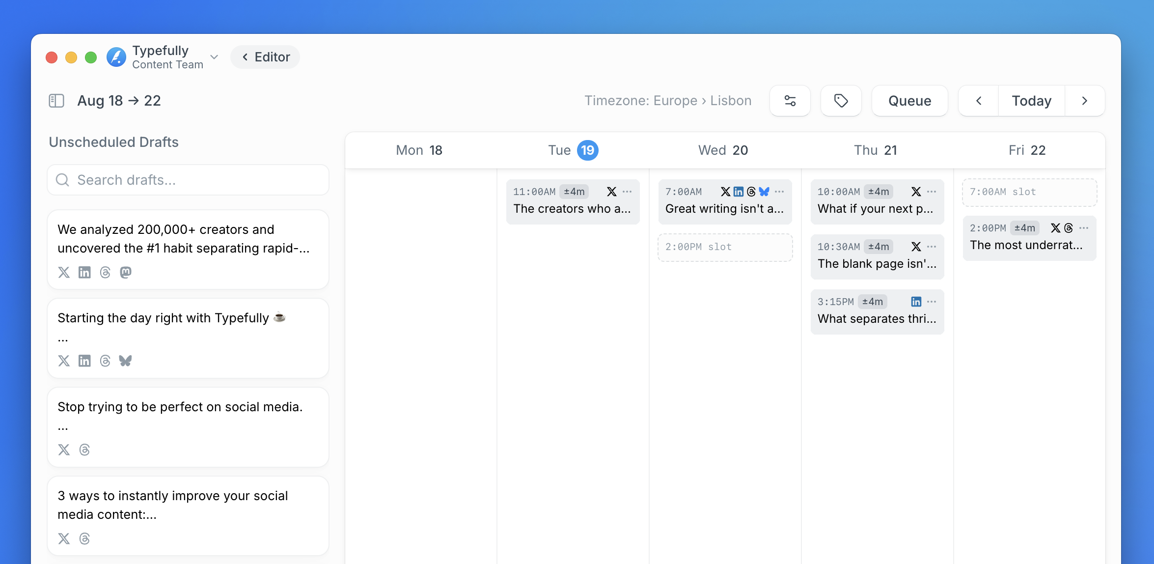 Revamped calendar with queue
