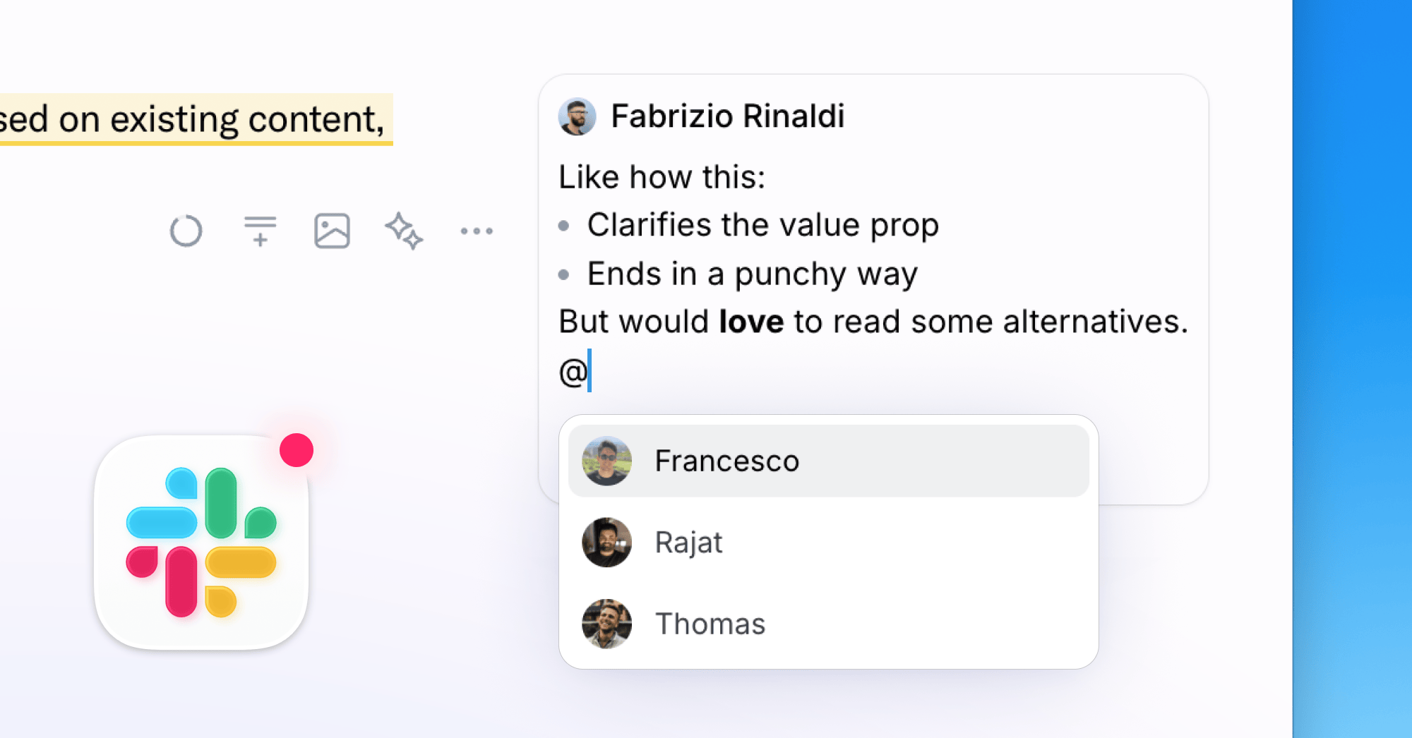Comments mentions and formatting