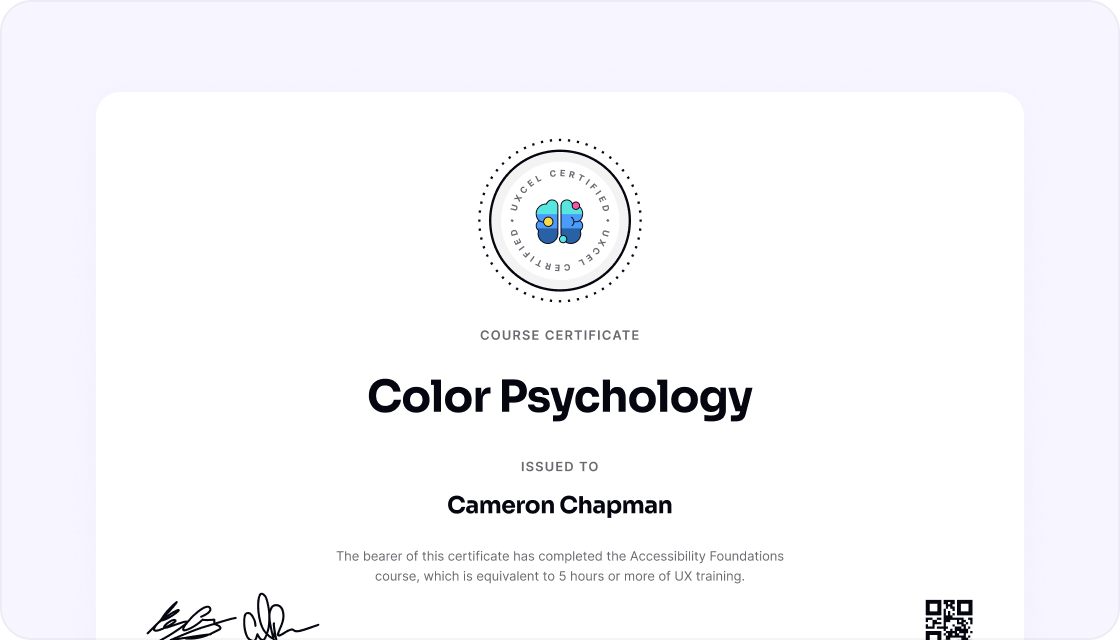 Color psychology course certificate from Uxcel