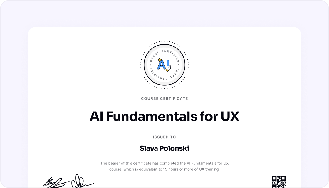 AI Fundamentals for UX course certificate