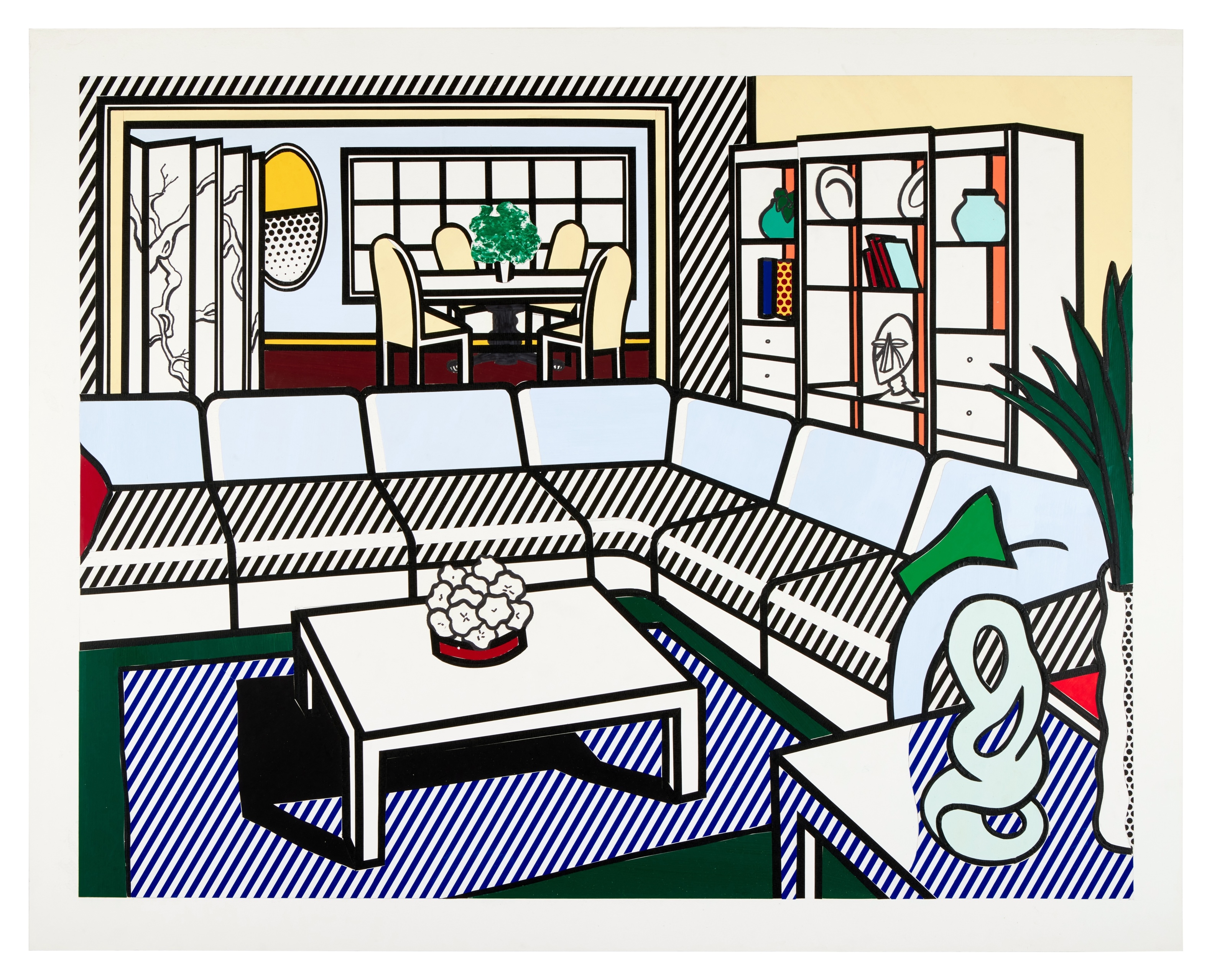 Roy Lichtenstein, Interior With African Mask (Study) (1990). Photo: Courtesy of Sotheby's/Estate of Roy Lichtenstein