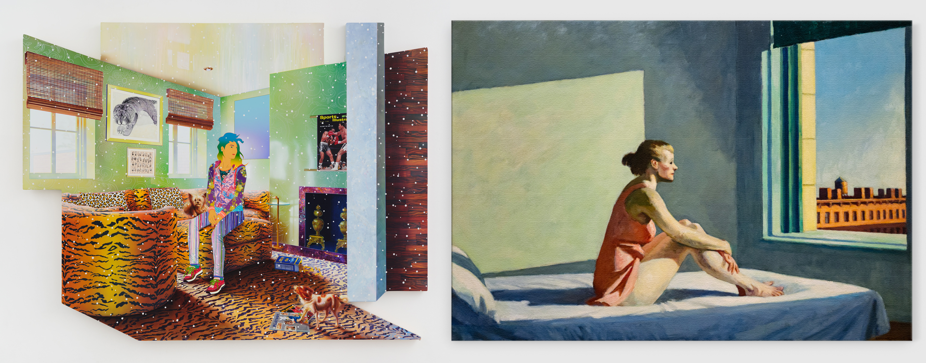 Tomokazu Matsuyama, Morning Sun Dance (2025)
and Edward Hopper, Morning Sun (1952). Photos: Courtesy of Tomokazu Matsuyama Studio and Wikimedia Commons