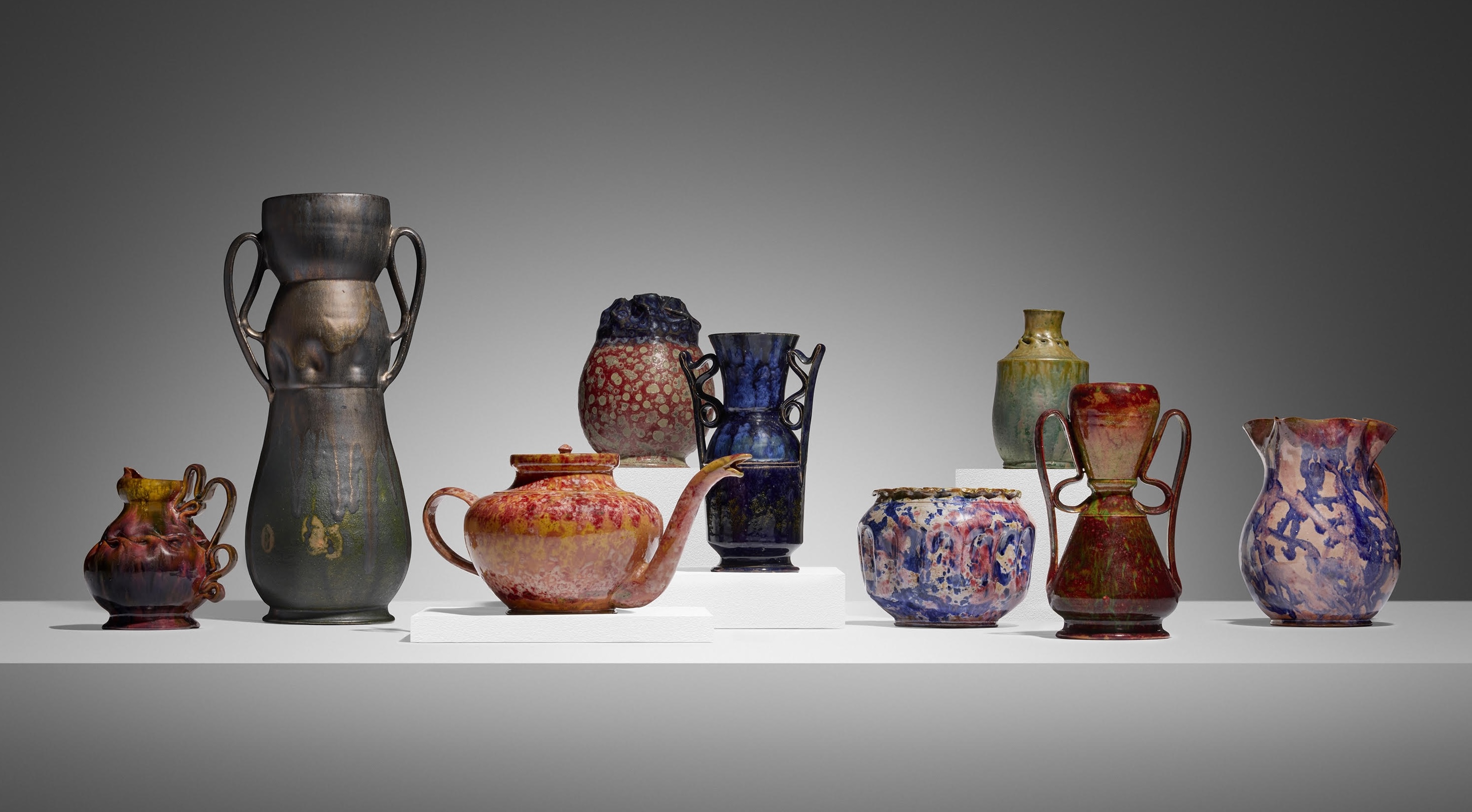 Works by George Ohr from the collection of Donald Hecht. Photo: Courtesy of Rago Auctions