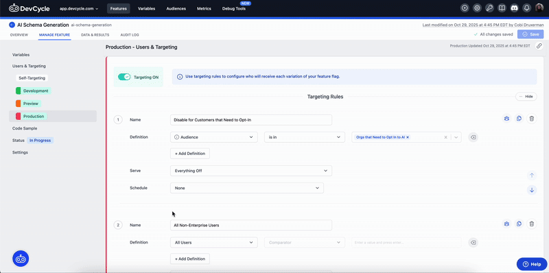 Environment Change Link to Audit Log