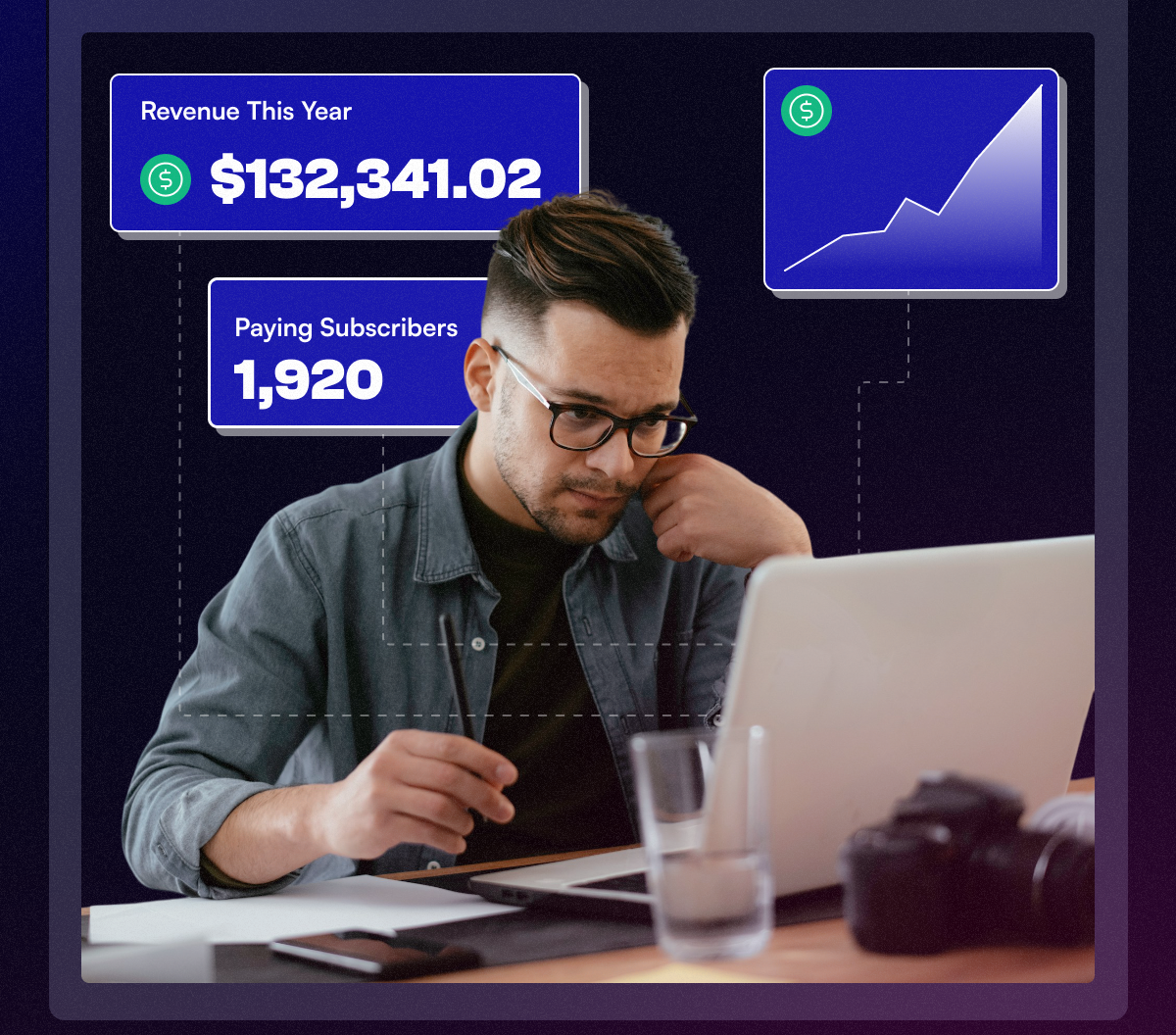 Image of a male content creator growing his newsletter.