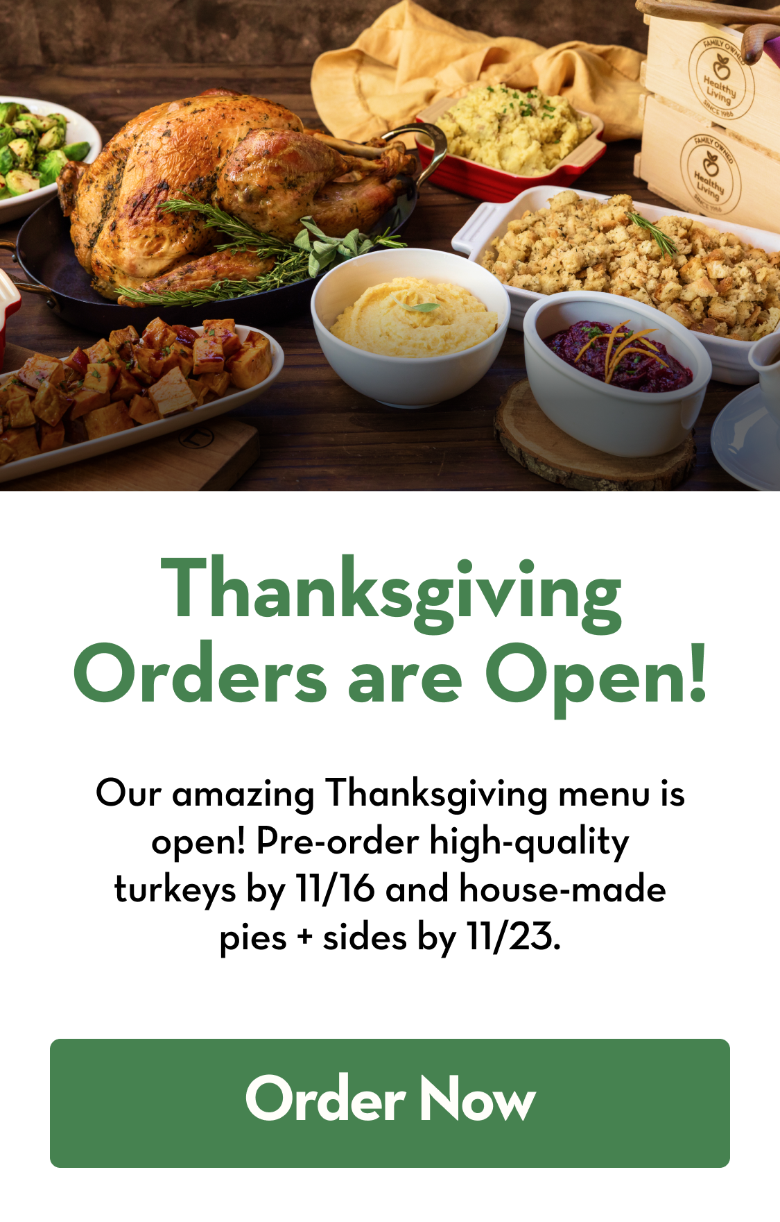 Spread of Thanksgiving turkey and side dishes on a table.