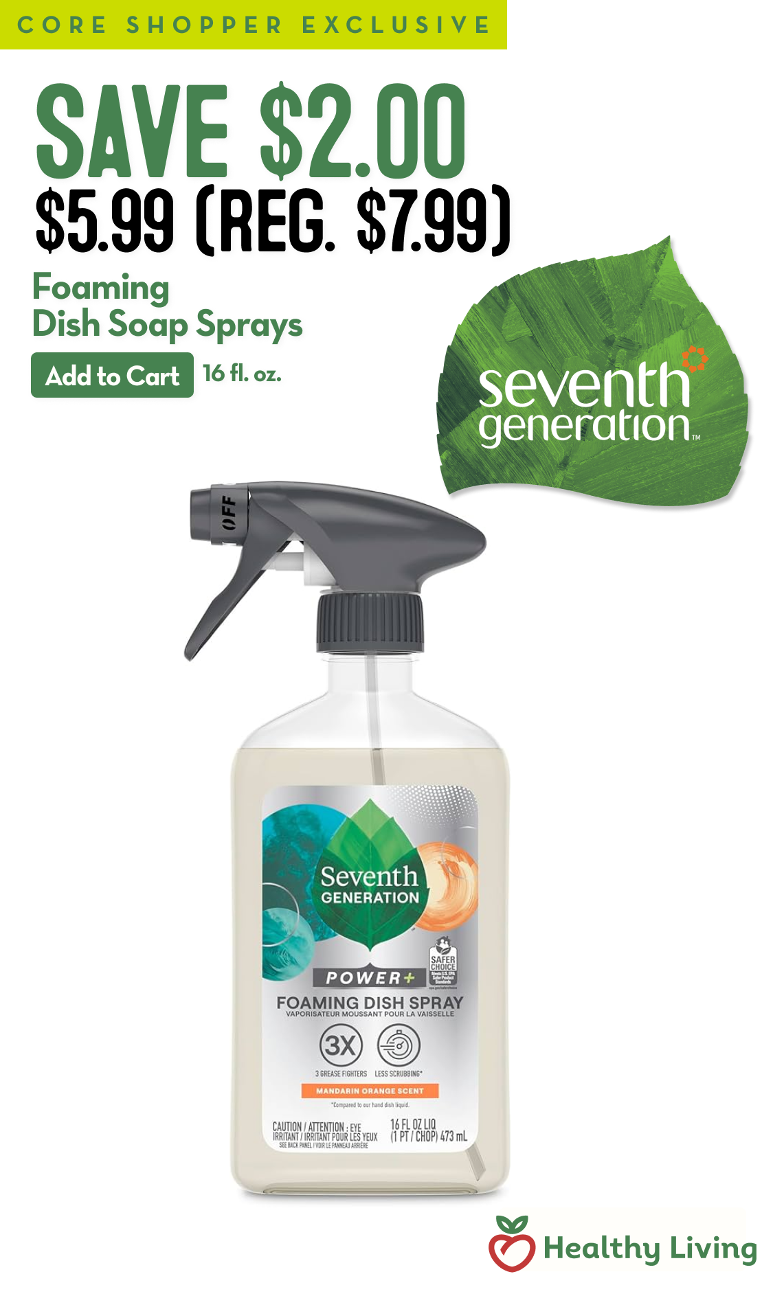 Bottle of Seventh Generation Foaming Dish Spray in Mandarin Orange scent.