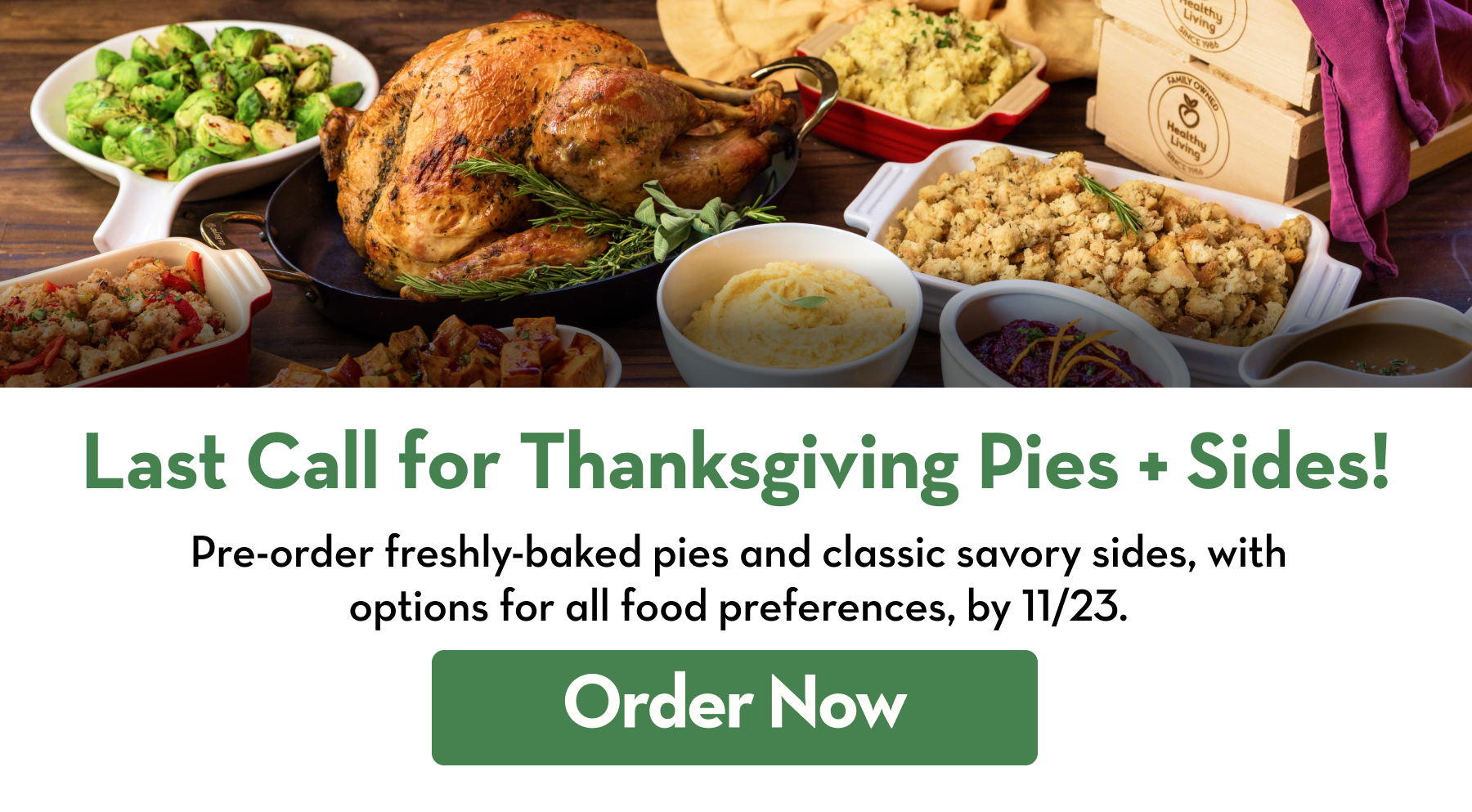 Spread of Thanksgiving turkey and side dishes on a table.