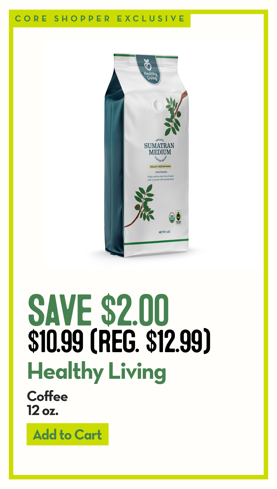 Packages of Healthy Living Sumatran Medium Organic Coffee Beans.