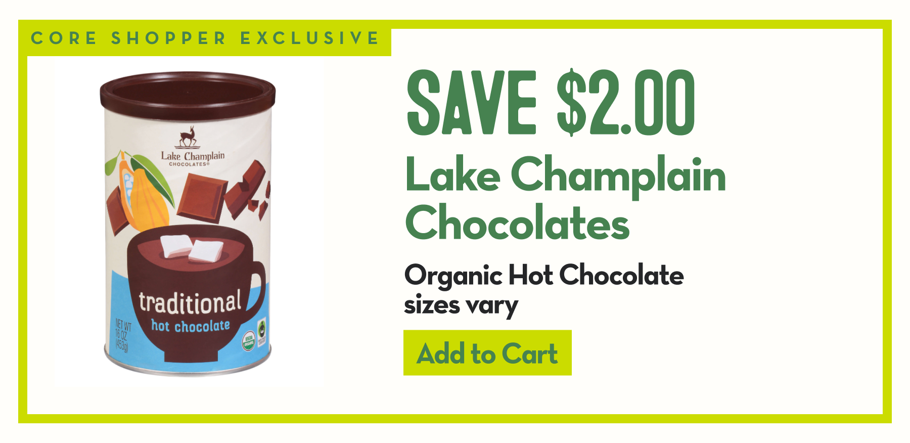 Package of Lake Champlain Chocolates Traditional Hot Chocolate with a Vermont 