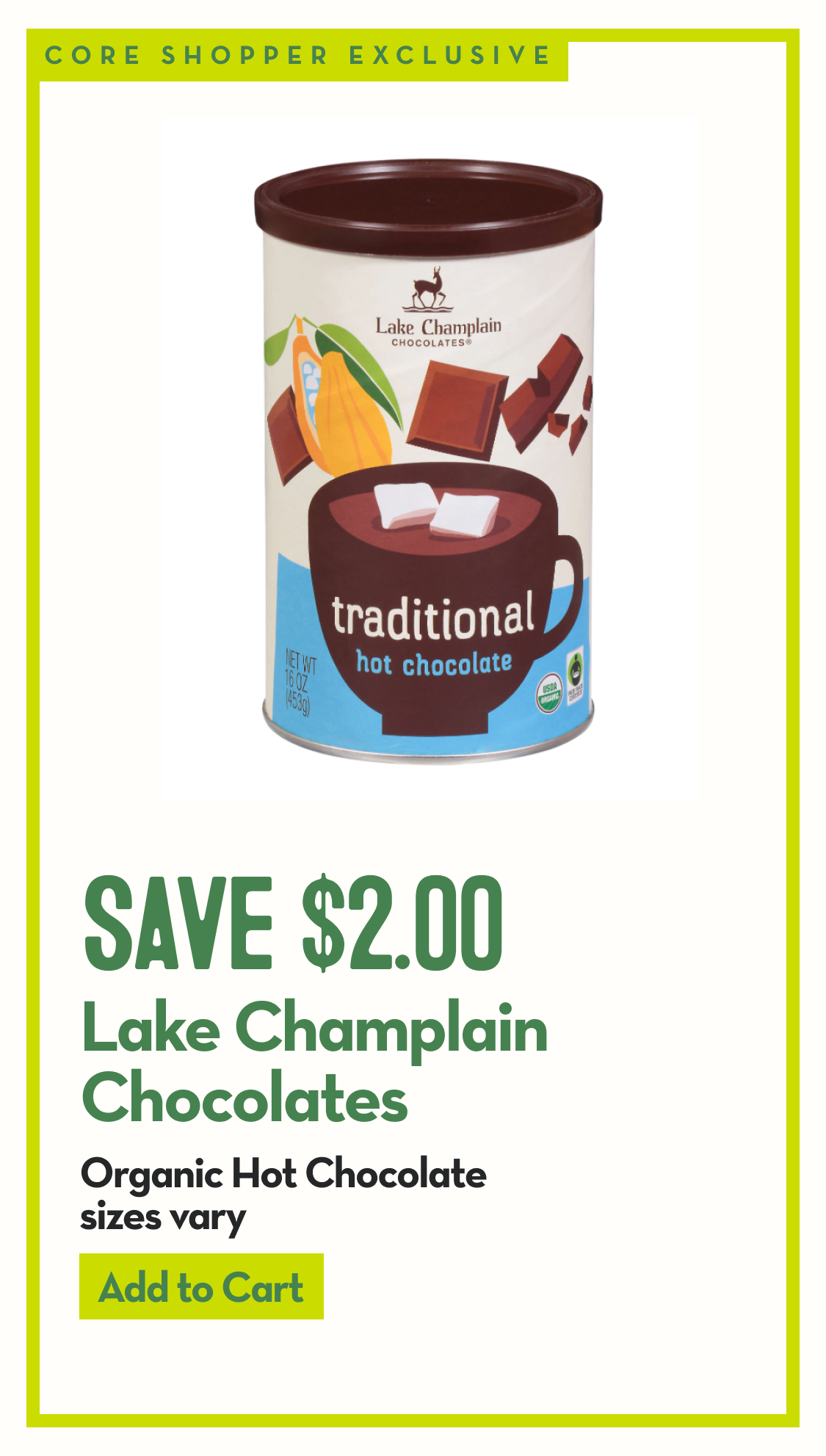 Package of Lake Champlain Chocolates Traditional Hot Chocolate with a Vermont 