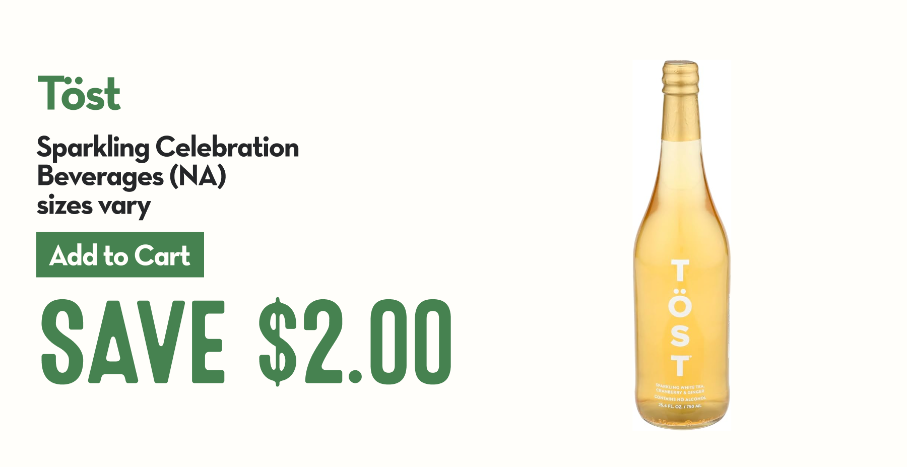 Bottle of Töst Sparkling White Tea, Cranberry, & Ginger Celebration Beverage.
