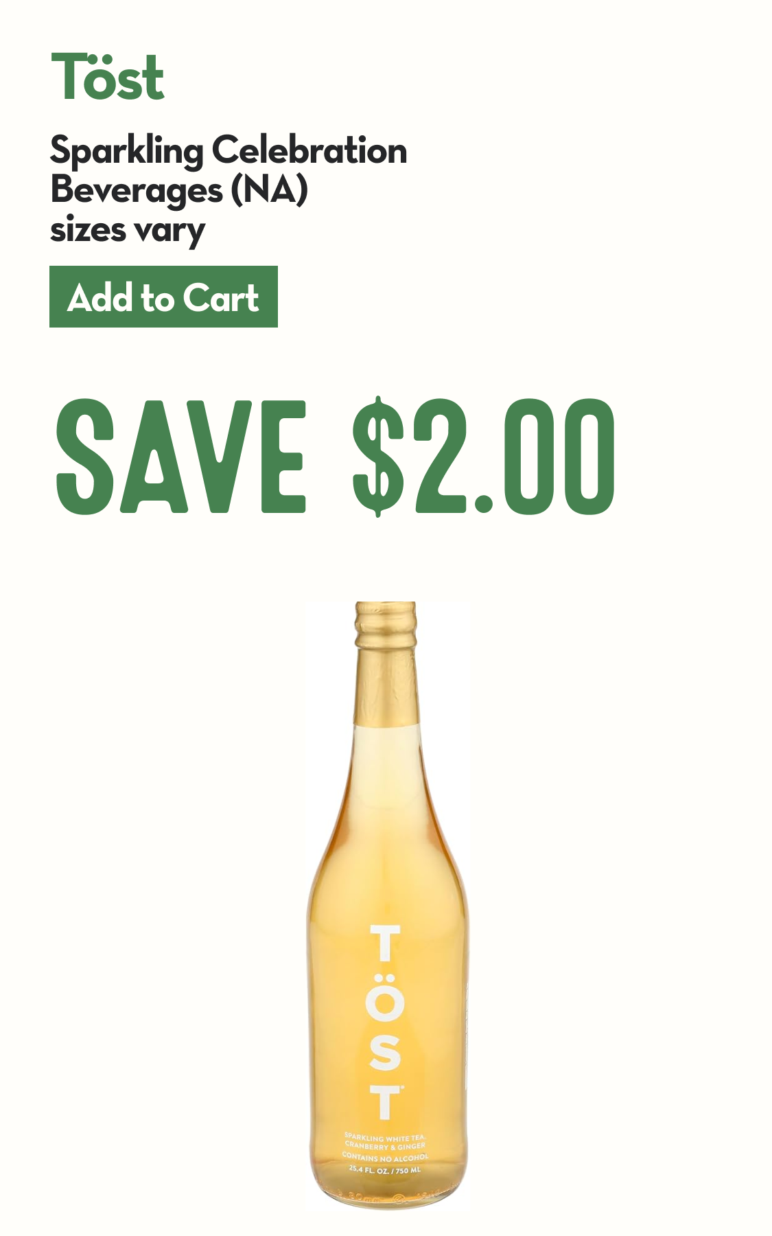 Bottle of Töst Sparkling White Tea, Cranberry, & Ginger Celebration Beverage.