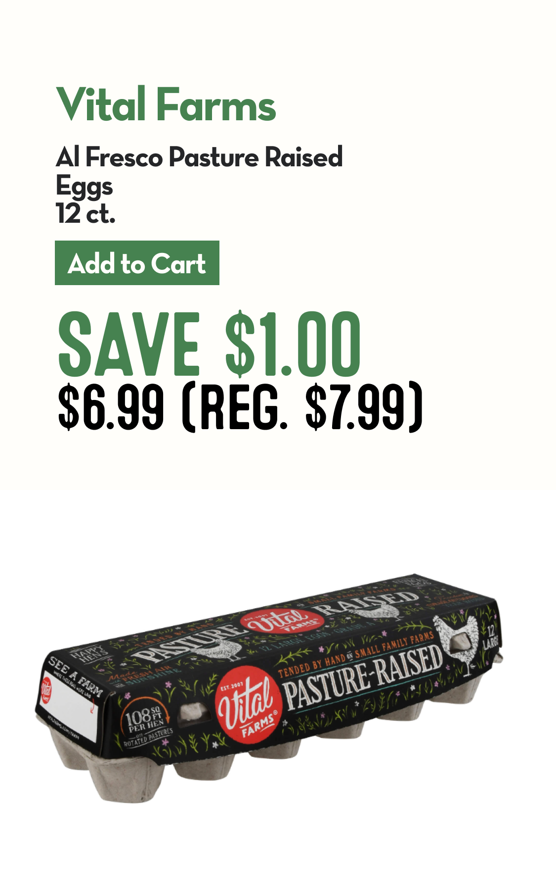 Carton of 12 Vital Farms Pasture-Raised Eggs.