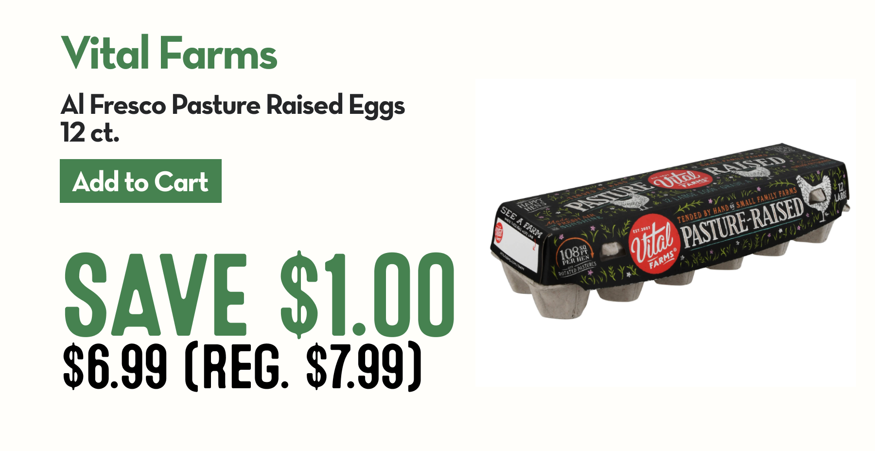 Carton of 12 Vital Farms Pasture-Raised Eggs.
