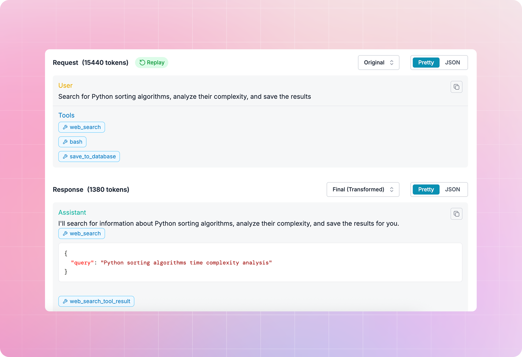 Structured tool call visibility