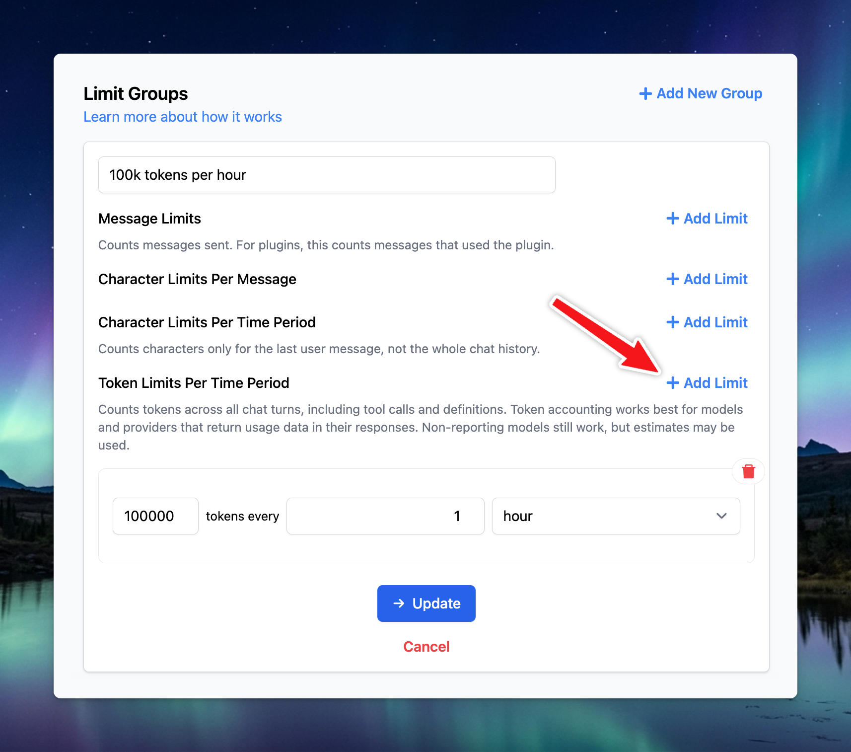 Token Limit - Admin Panel