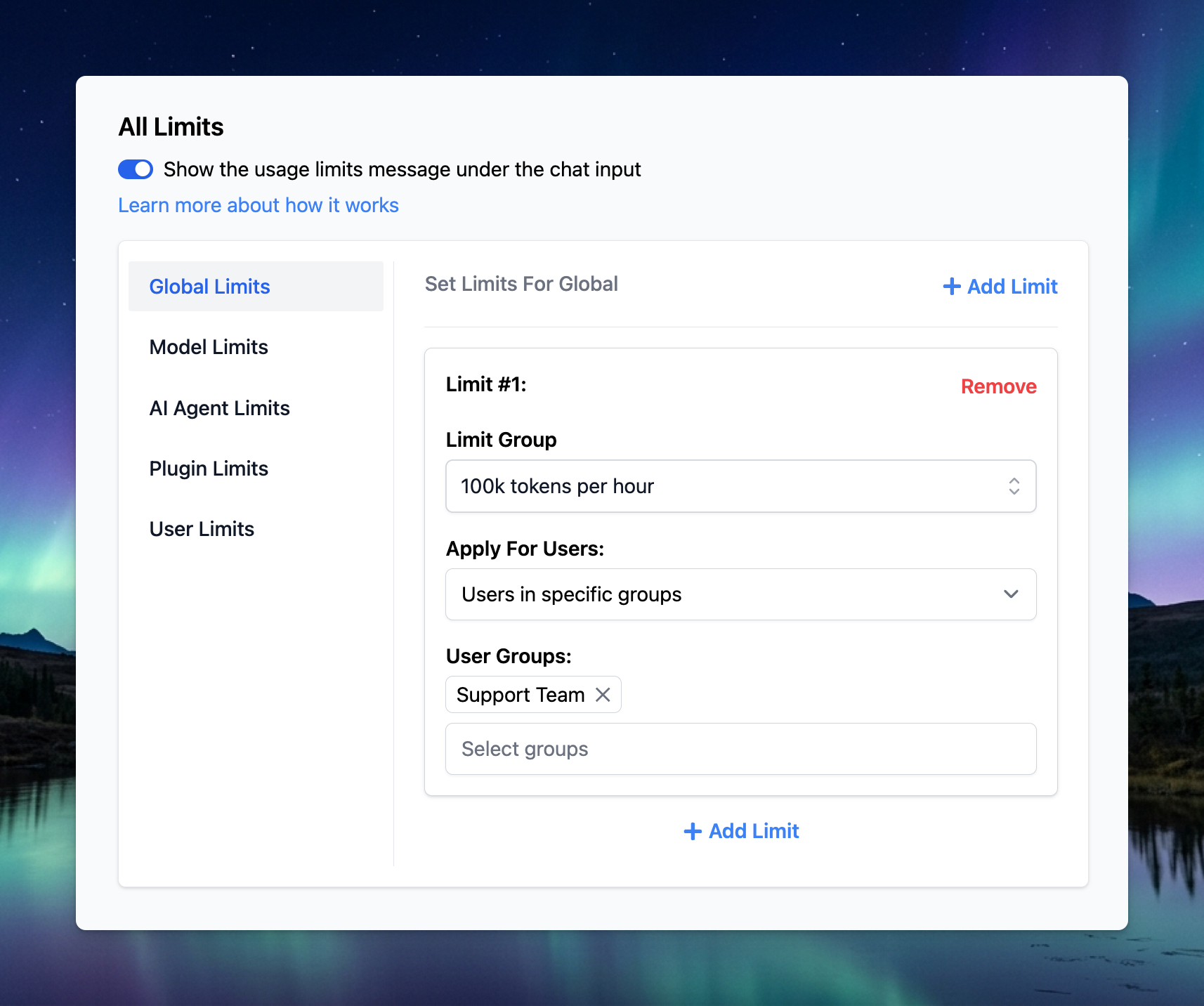 Token Limit - Configuration