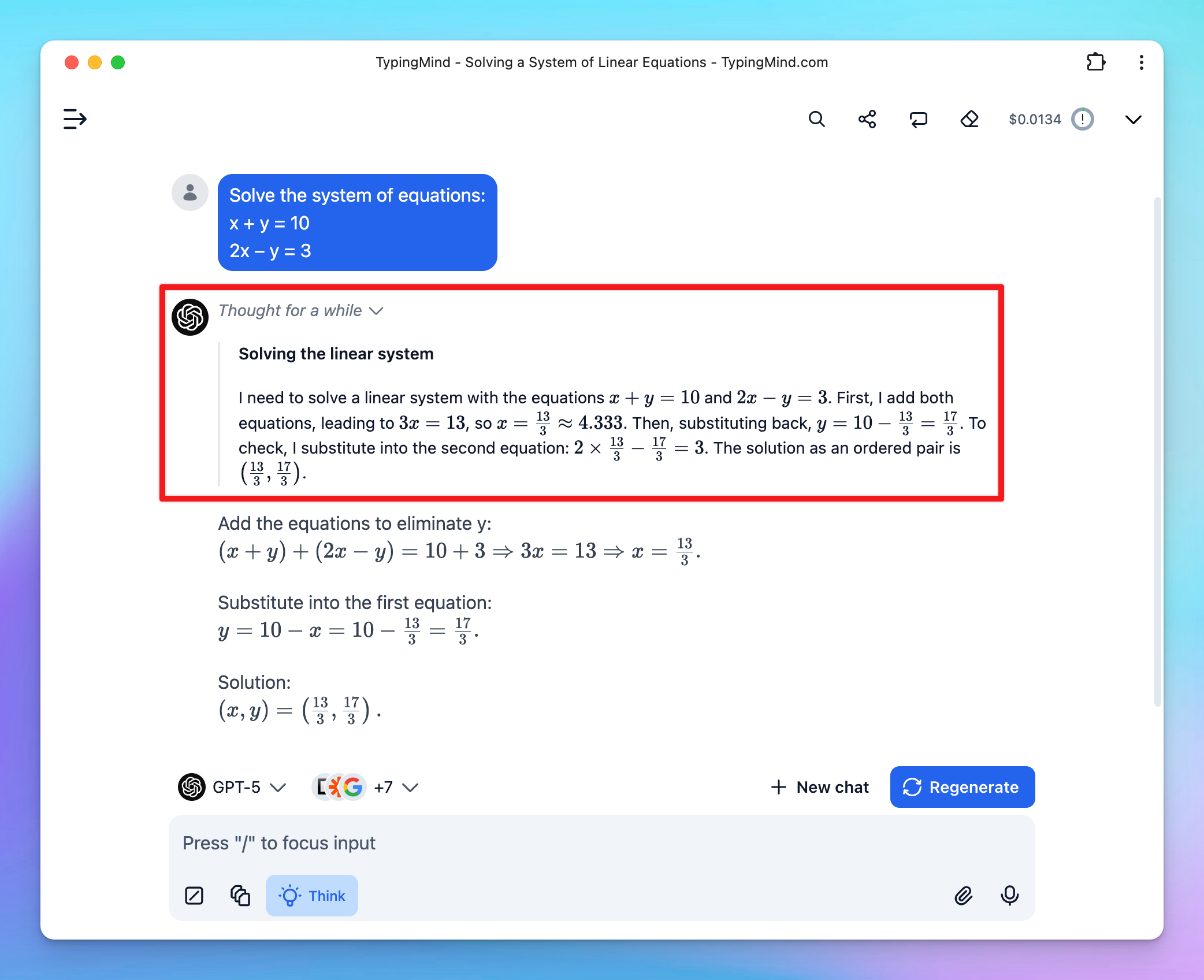 thinking message openai