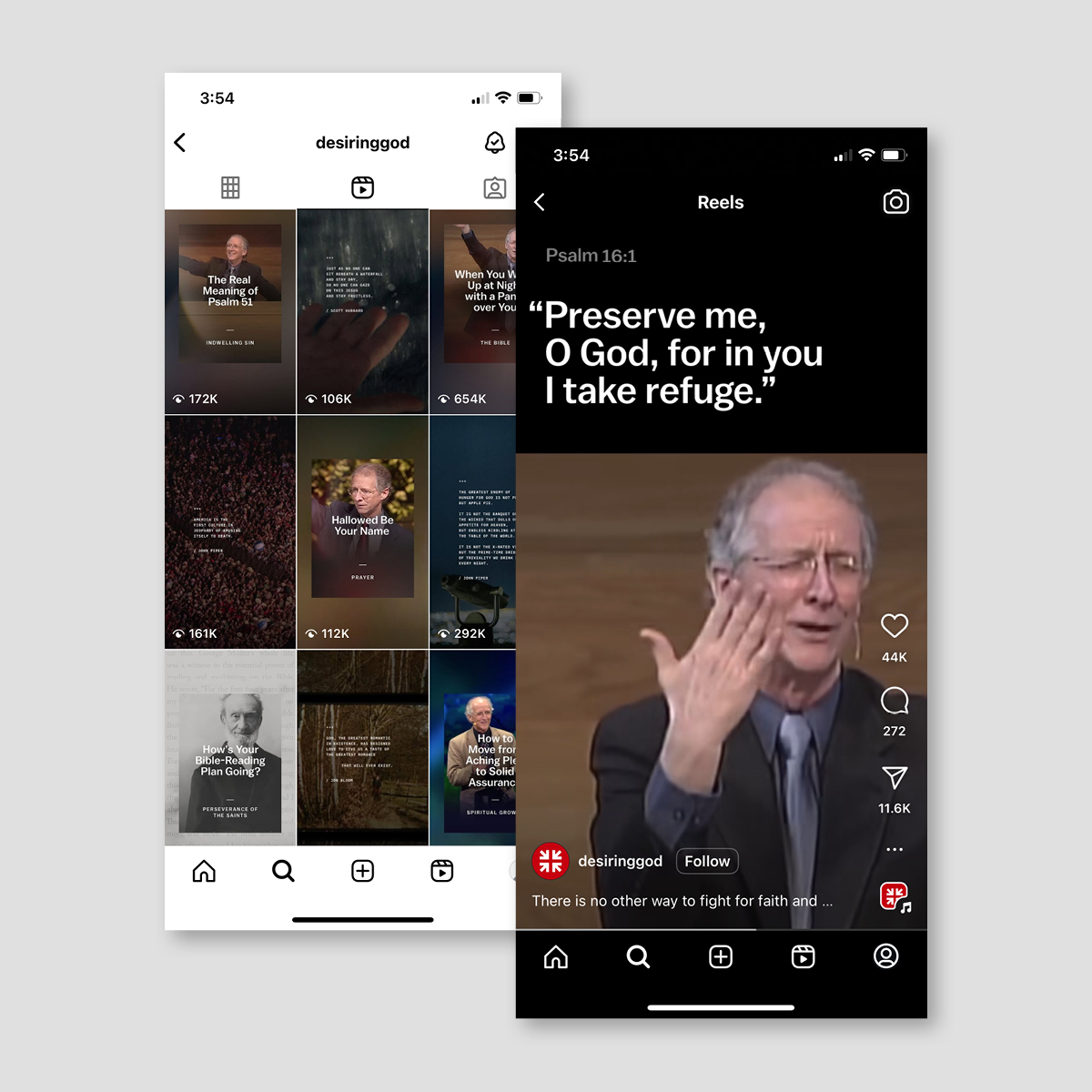 Several screenshots of John Piper messages displayed in the Desiring God instagram account