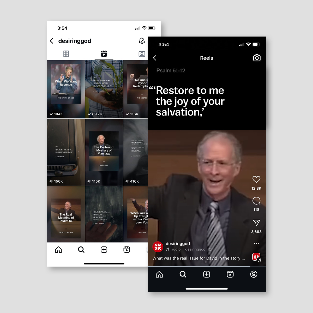 Several screenshots of John Piper messages displayed in the Desiring God instagram account.