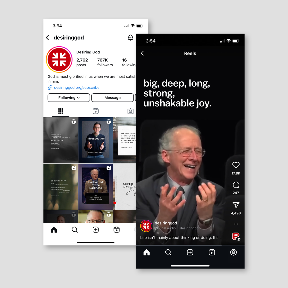 Several screenshots of John Piper messages displayed in the Desiring God Instagram account. Several screenshots of John Piper messages displayed in the Desiring God Instagram account.