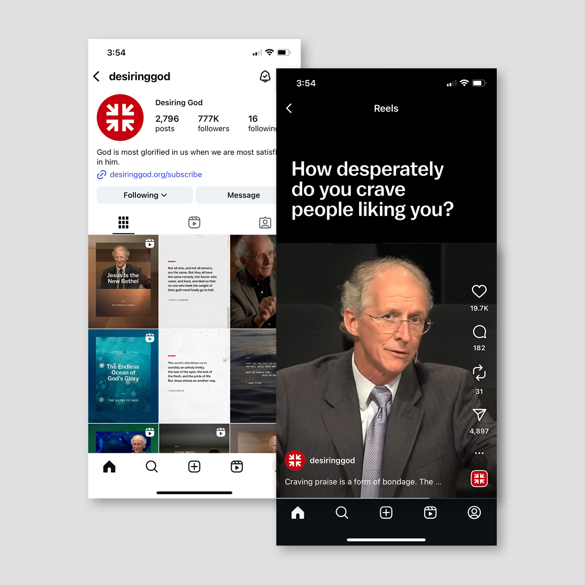 An image containing several screenshots of the Desiring God Instagram account.
