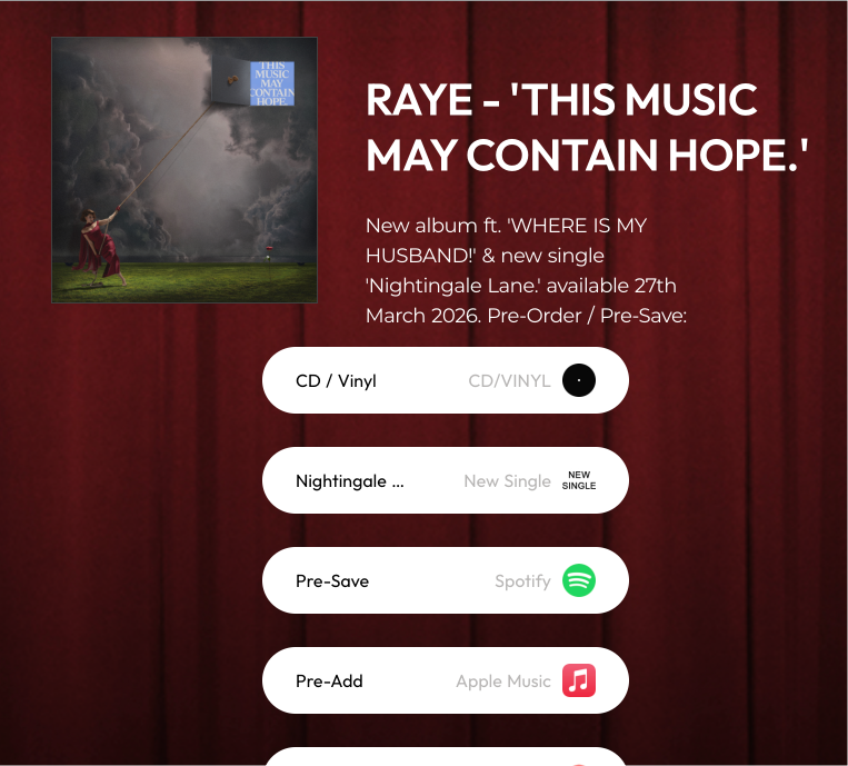 RAYE Feature.fm pre-save page