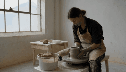 A potter at a spinning wheel, generated by HeyGen Video