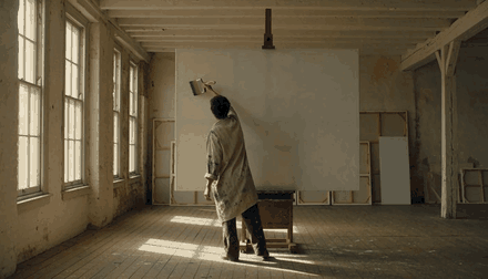 A painter sweeping a brush stroke across a canvas, generated by HeyGen Video