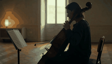 A cellist in a rehearsal room, generated by HeyGen Video