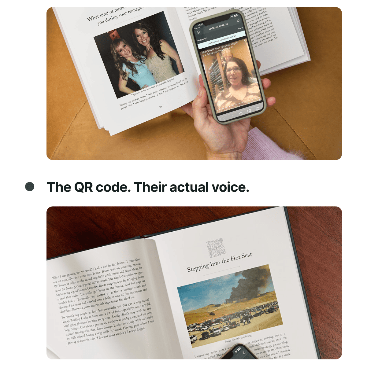The QR code. Their actual voice.