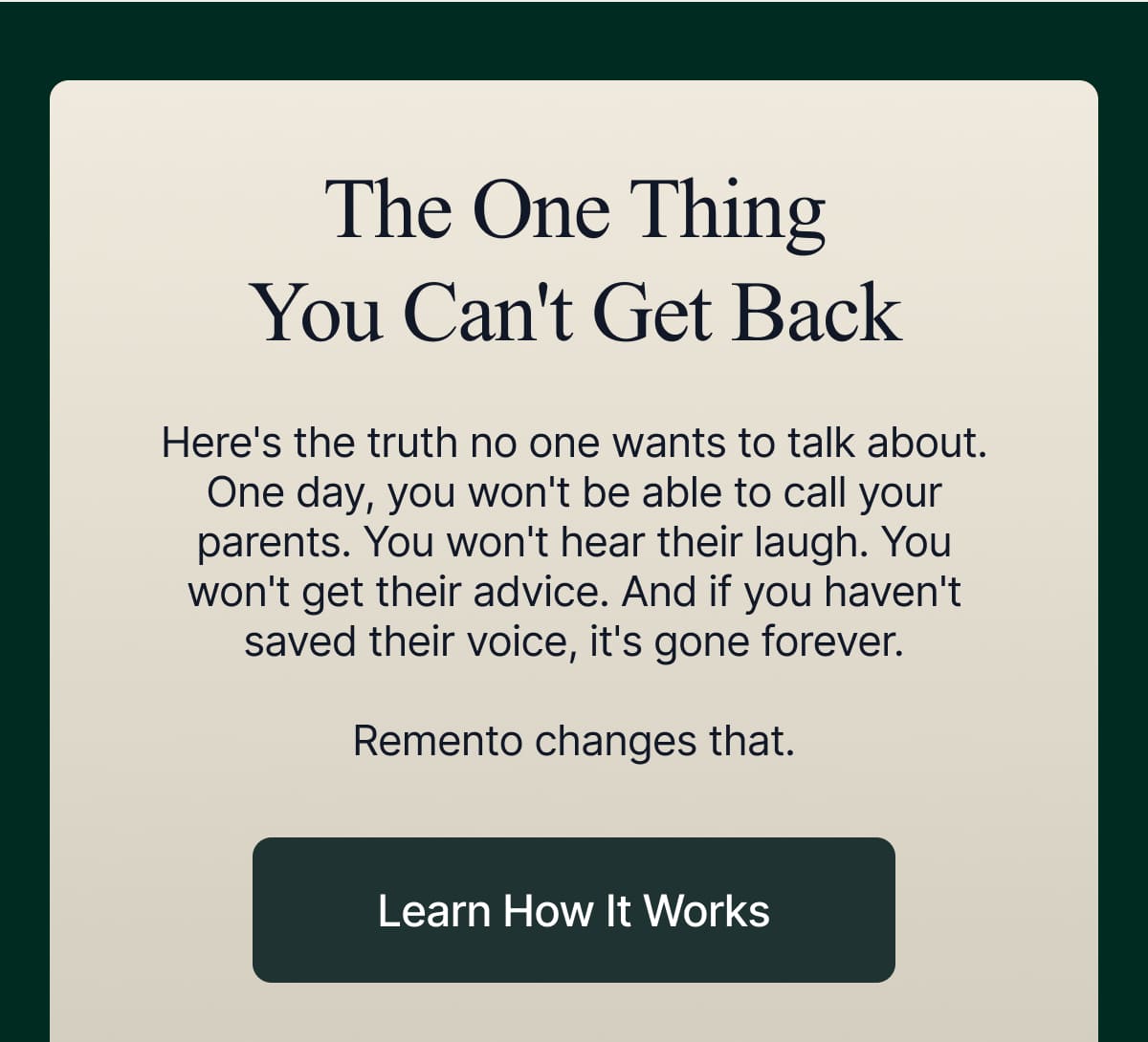 The one thing you can't get back