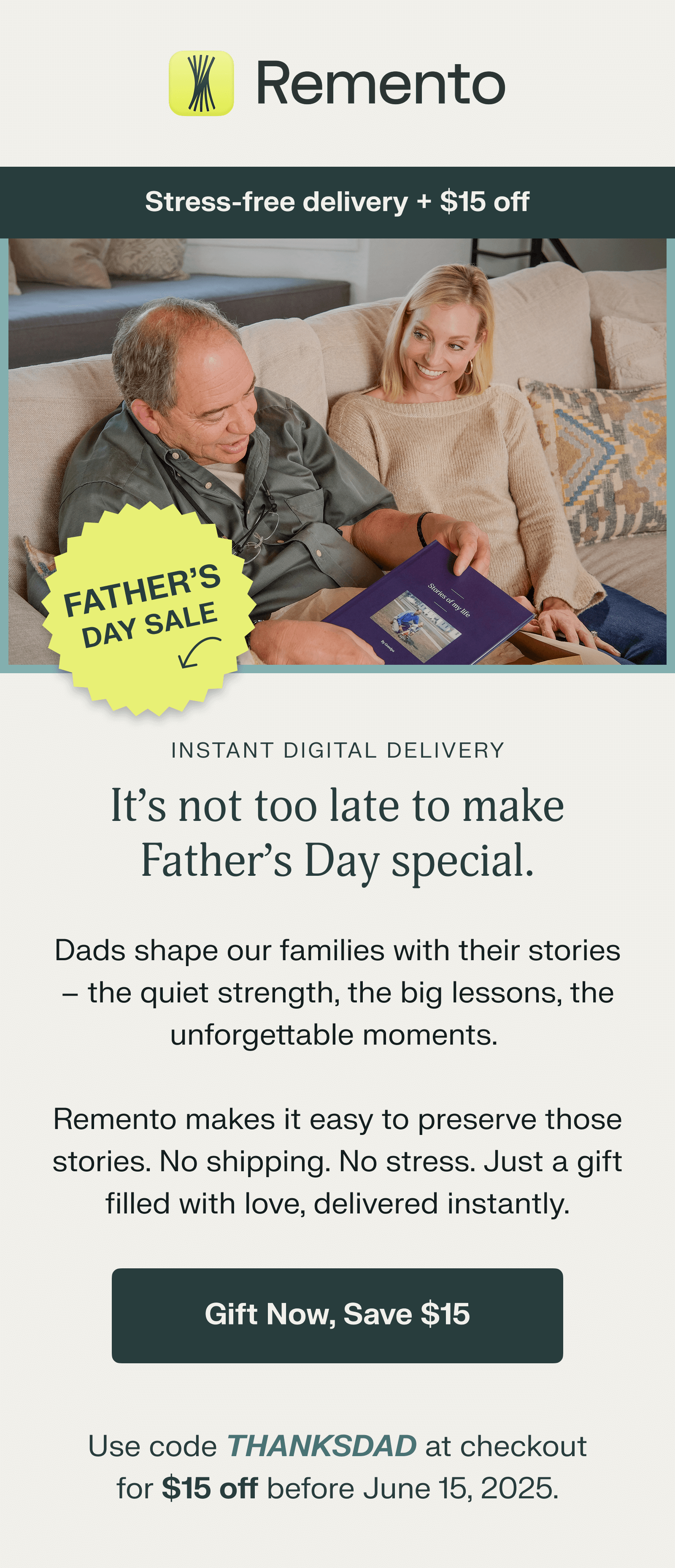 Father's Day Sale: $15 off with code: THANKSDAD