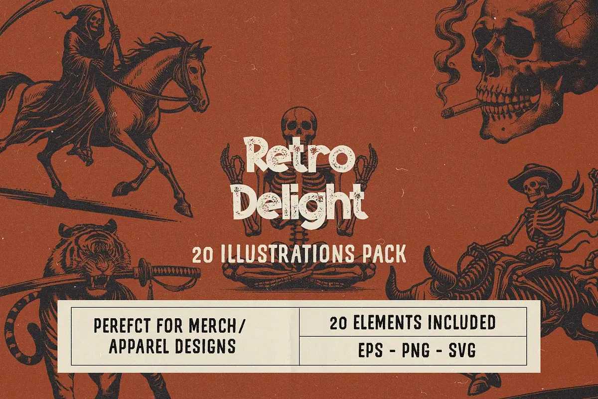 Retro Delight: 20 Illustrations Pack