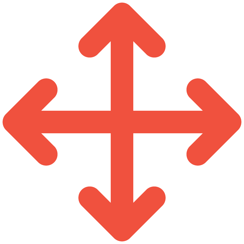 Four-direction arrow icon representing custom sizing, resizing, or flexible dimensions.