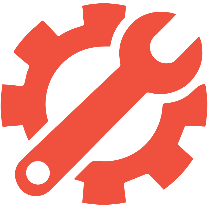 Gear and wrench icon representing custom design, installation, or maintenance services.