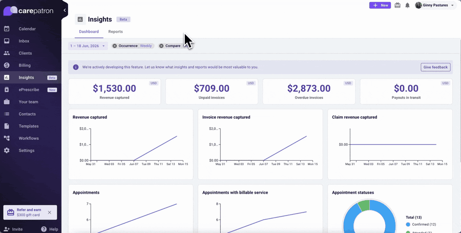 Sharing feedback from the Give feedback button in Insights
