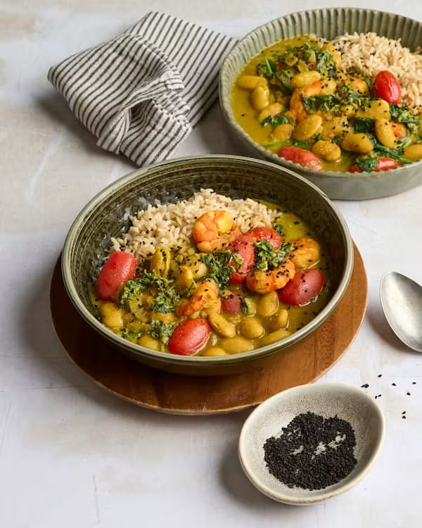 King Prawn & Butter Bean Curry with Brown Rice & Coriander Salsa