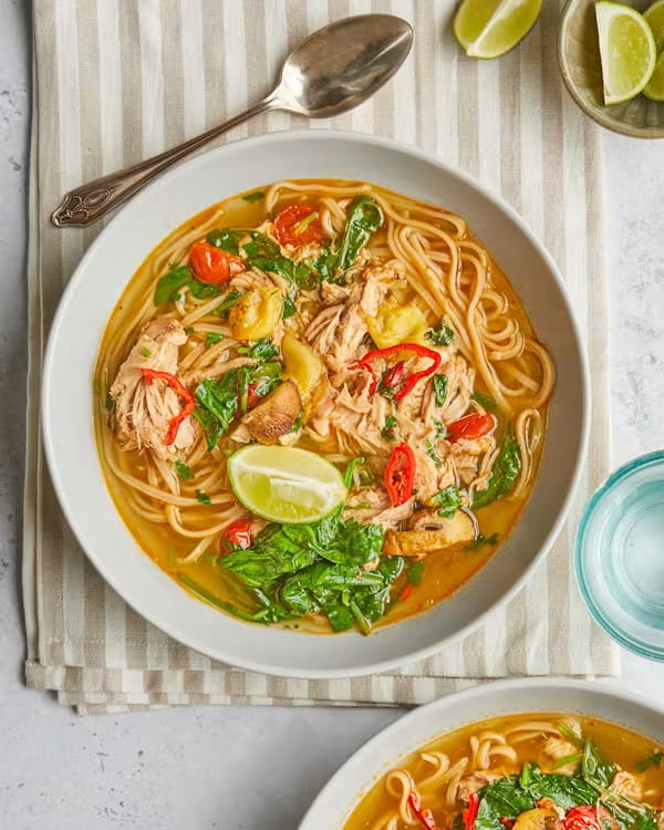 Pork Tom Yum Soup with Brown Rice Noodles & Mushrooms