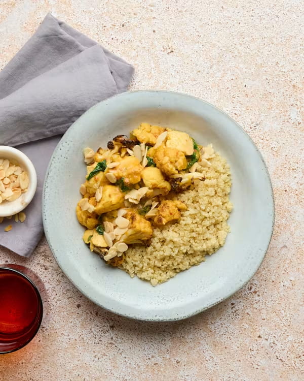 Harissa Chicken & Cauliflower Stew with Quinoa, Fresh Orange & Toasted Almonds 