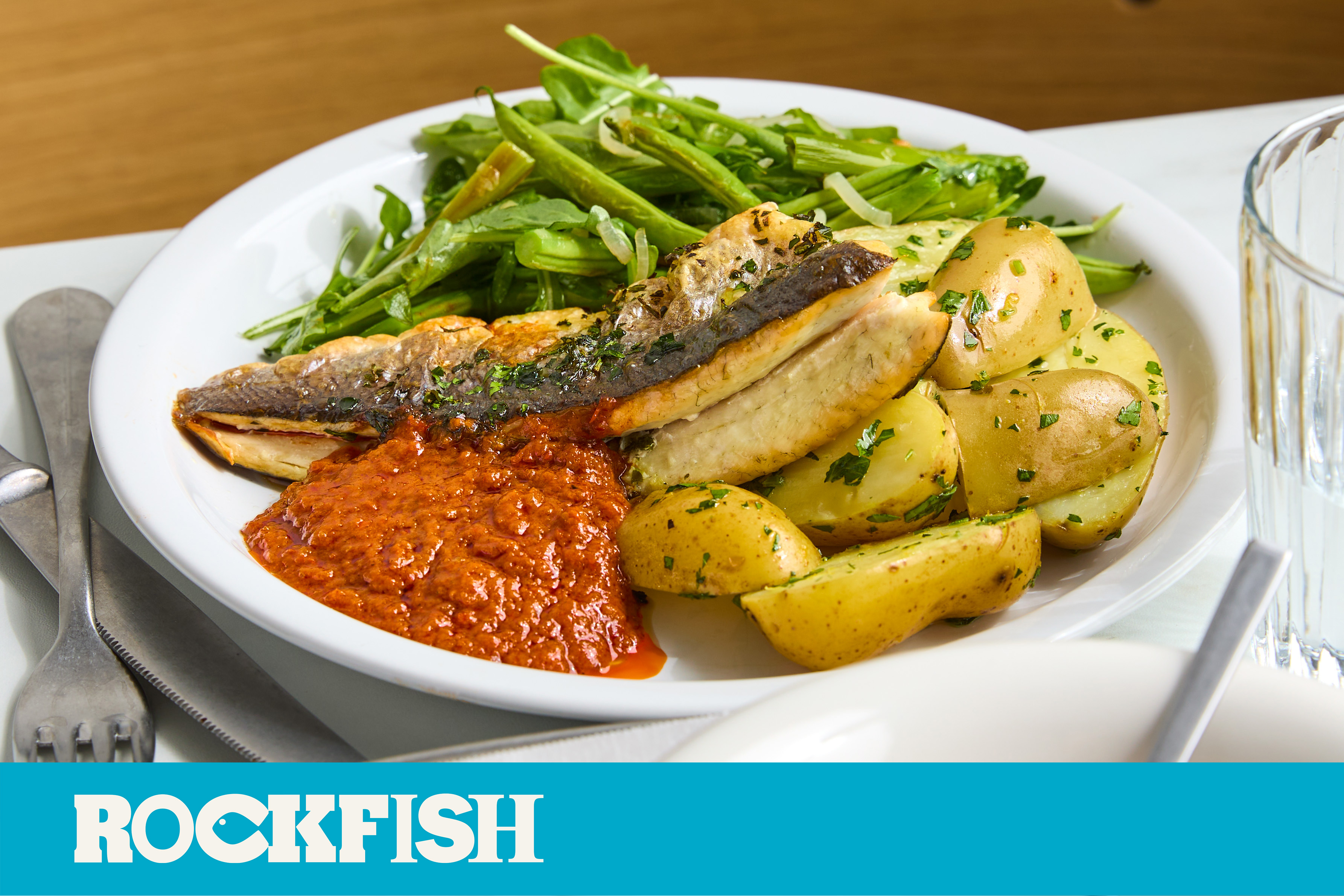 'Fish of the Week' Butterflied Sea Bass with Romesco-style Sauce & Minty Potatoes
