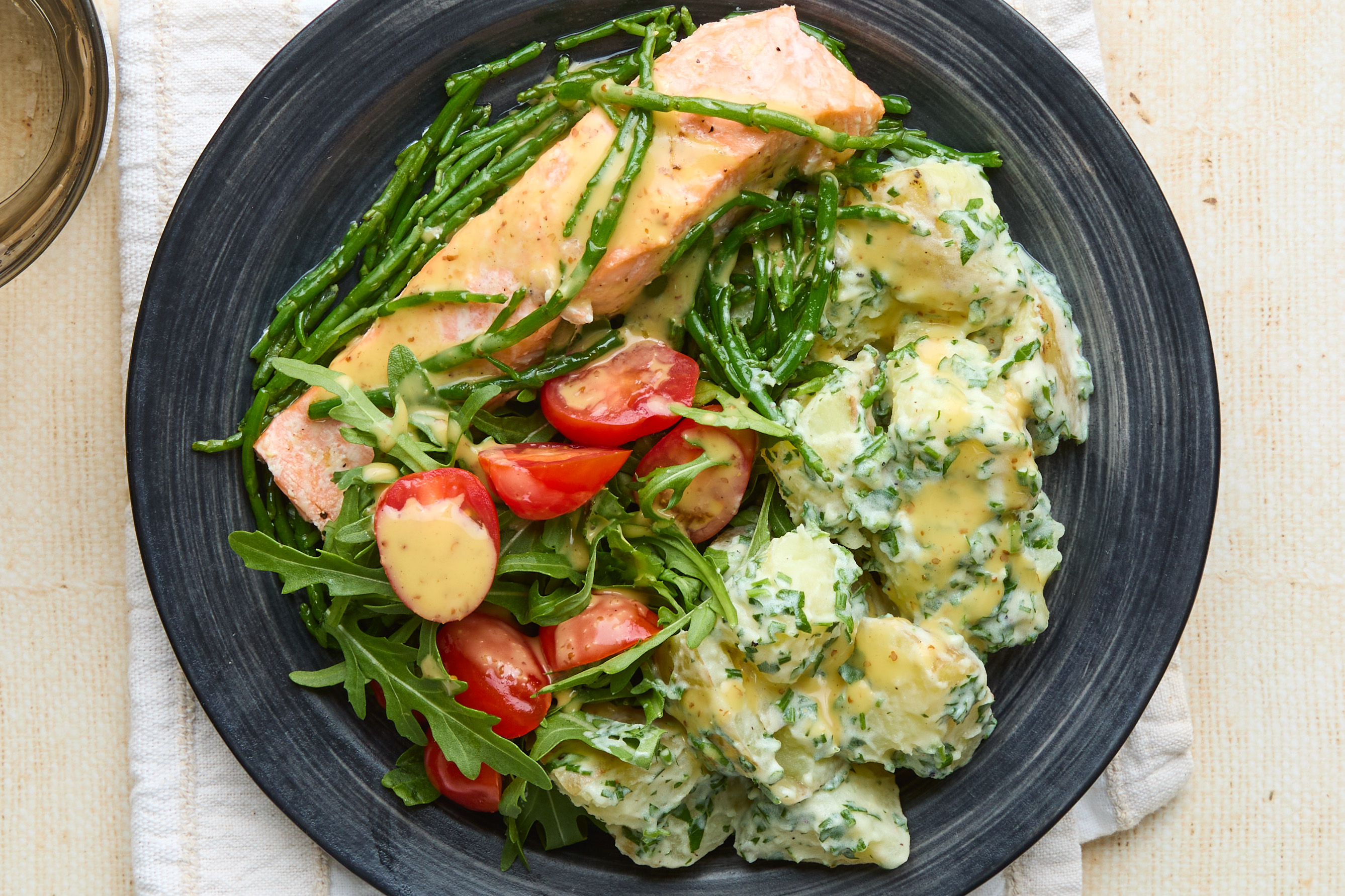 Samphire Baked Salmon & Herby Potato Salad