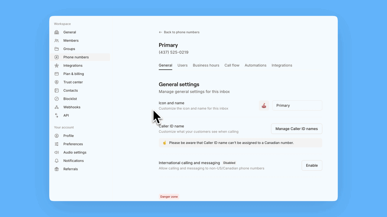 Phone number settings gif
