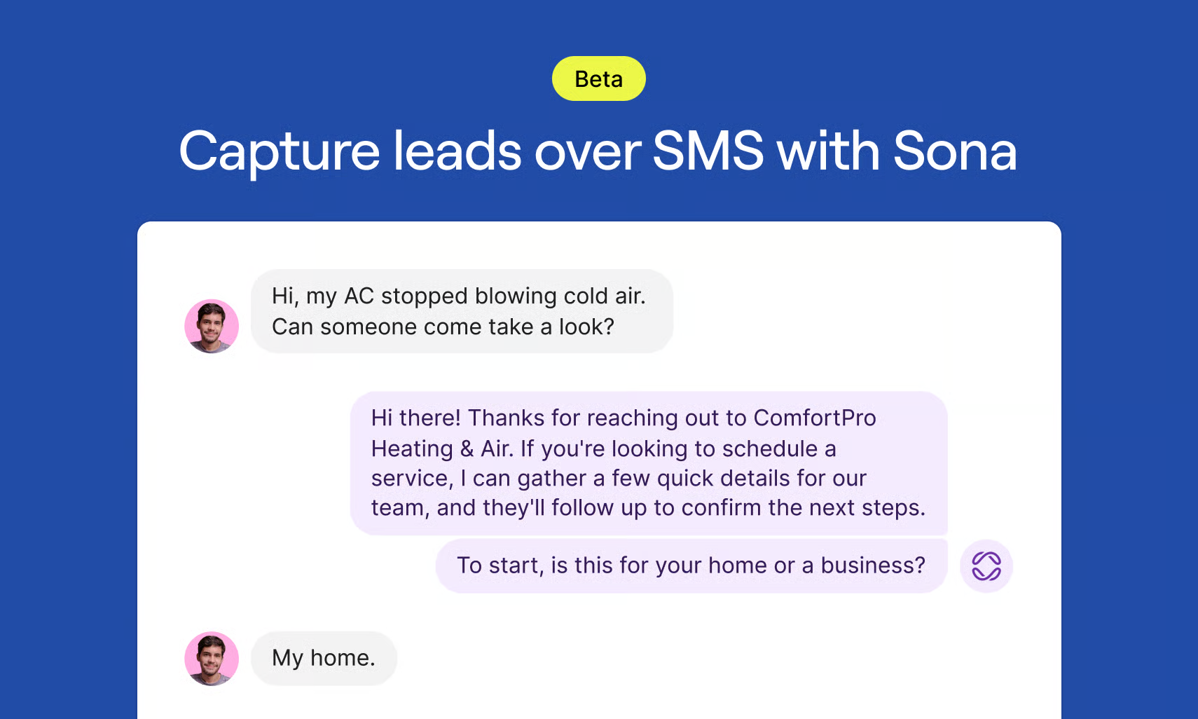 Image of capturing leads over SMS with Sona