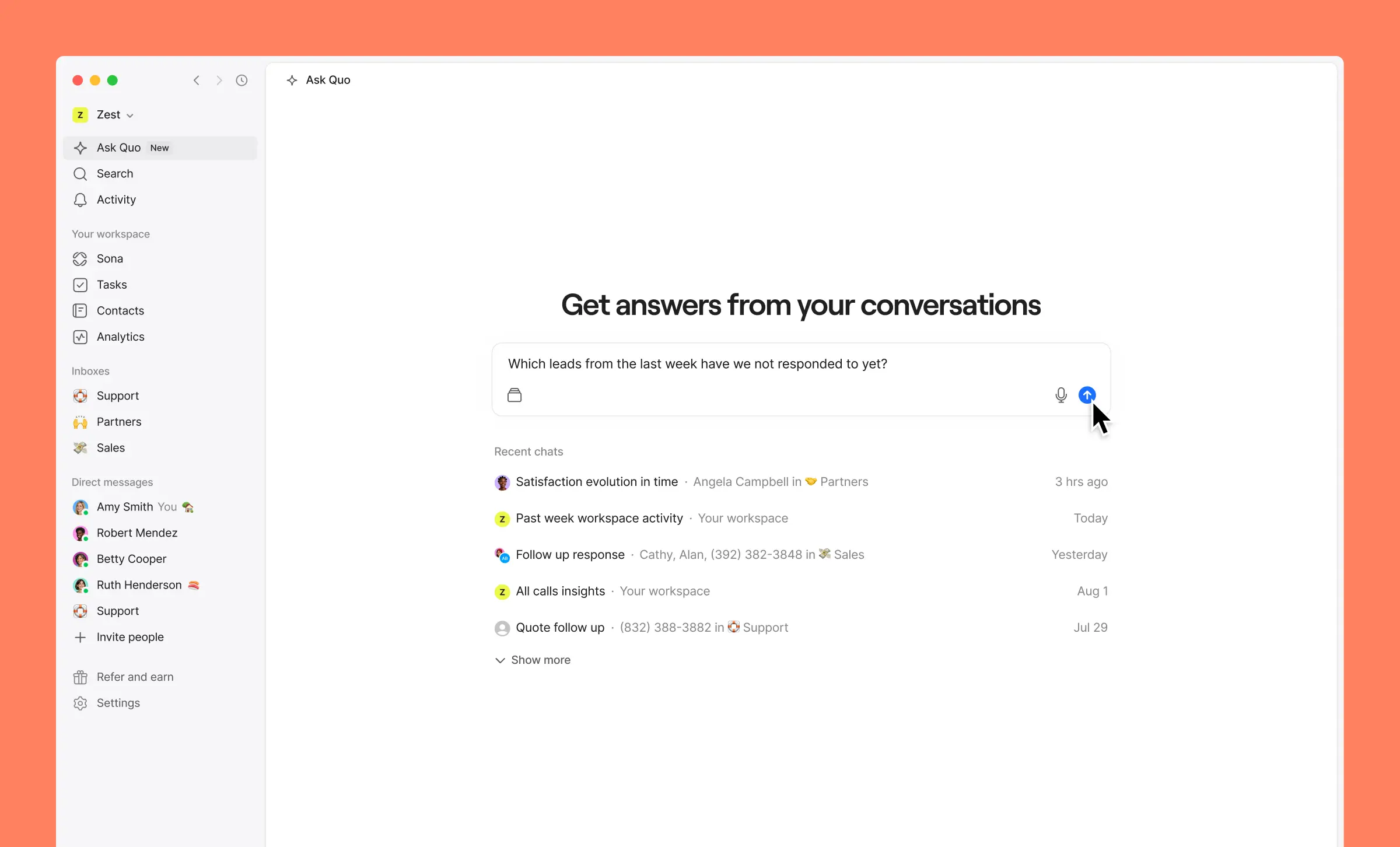 Image of Quo Agent asking about leads