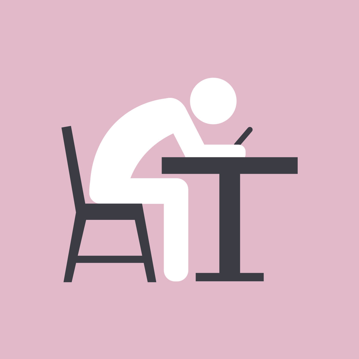 person sitting hunched over at a desk