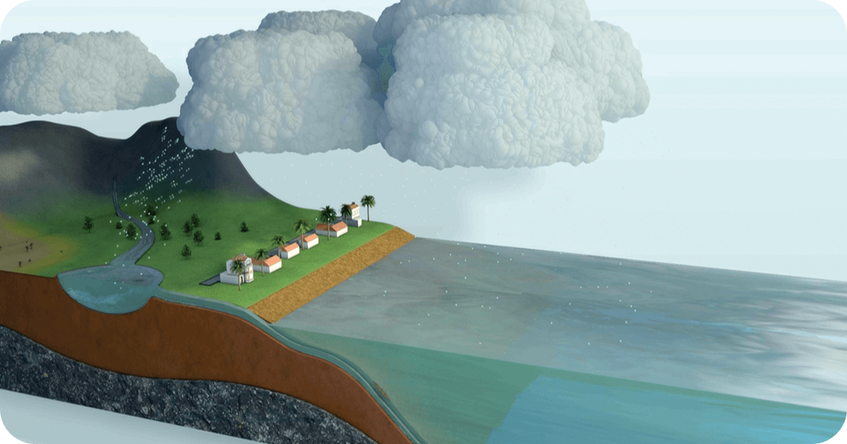 cross section of earth with clouds and water