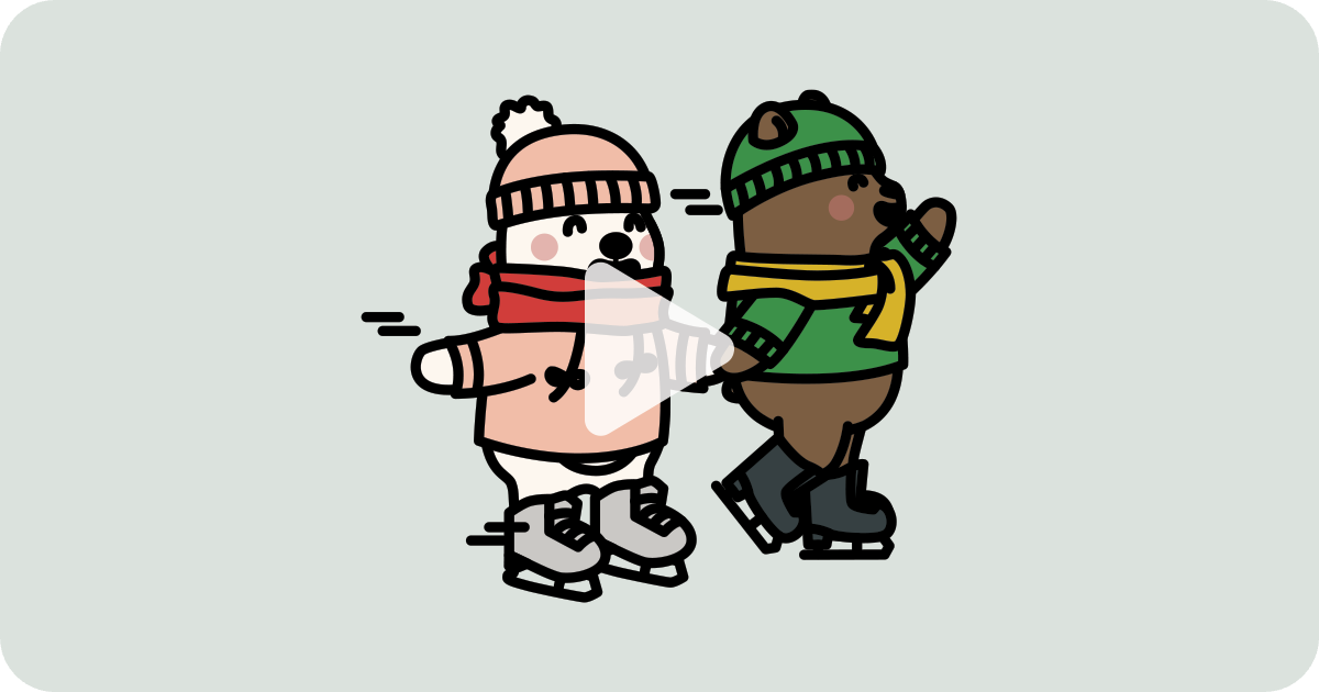 Benji bear and friend holding hands on skates